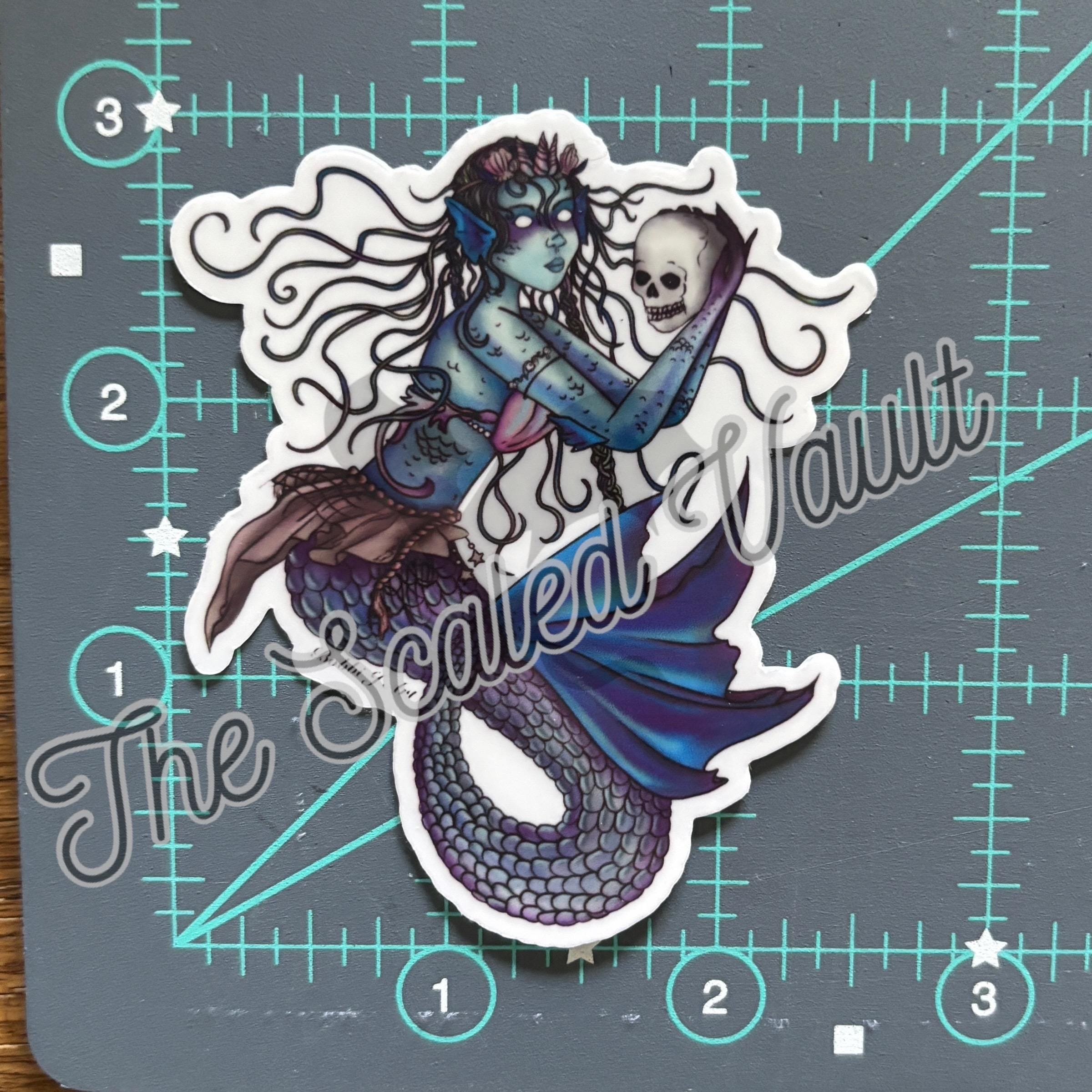 Gothic Mermaid colorful Sticker 3”, laminated transparent