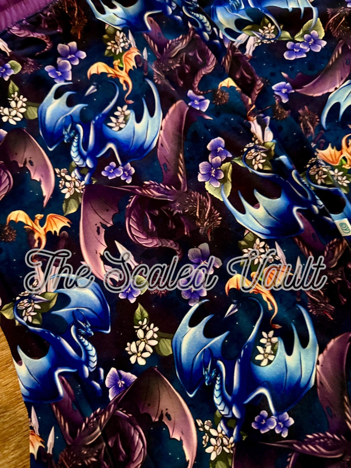 Adult uni-sex Bamboo Joggers Floral Dragons Medium