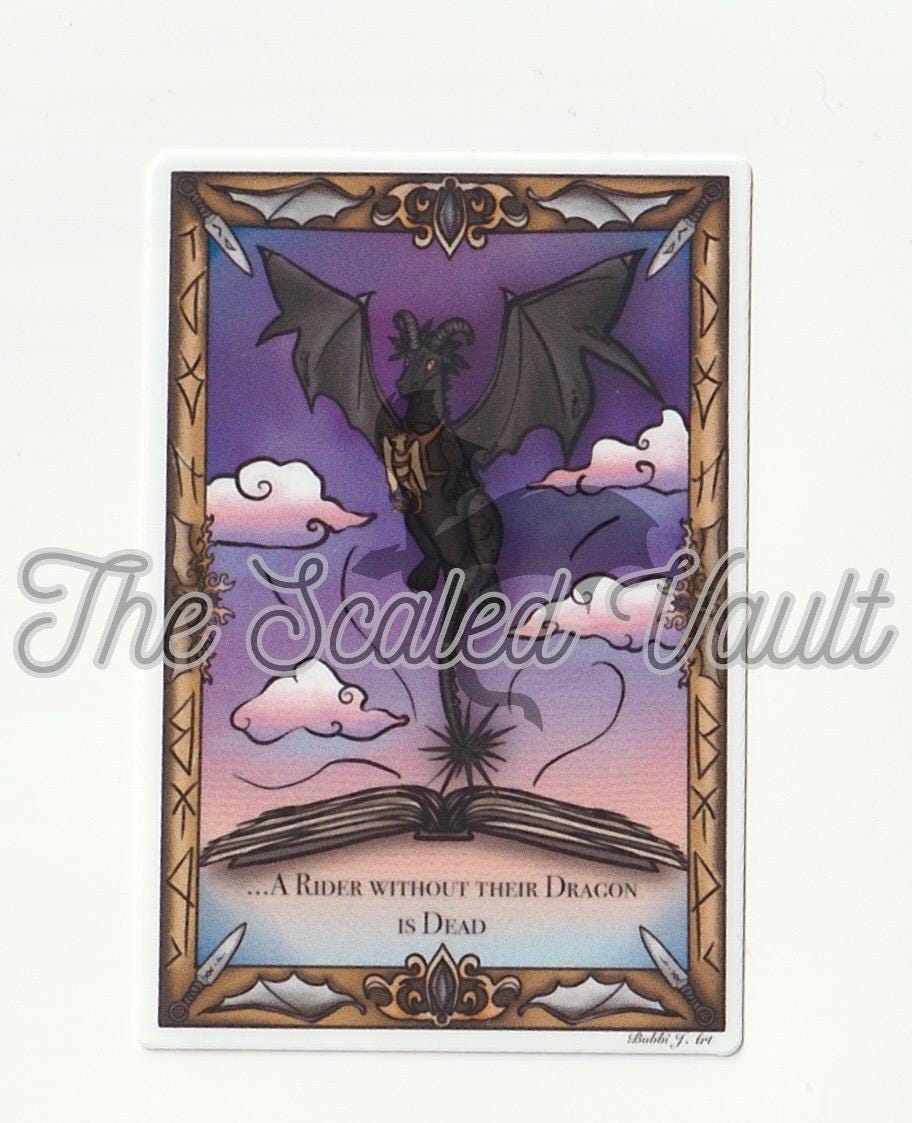 Dragon Rider Tarot Card Sticker 3”, laminated white
