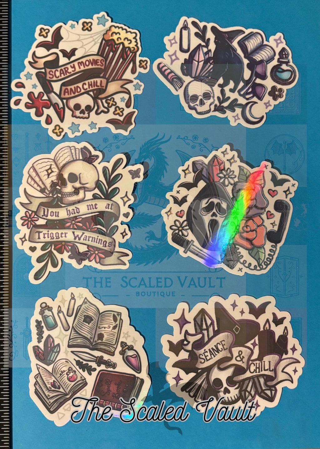 Assorted Witchy & Horror Stickers - holographic laminated