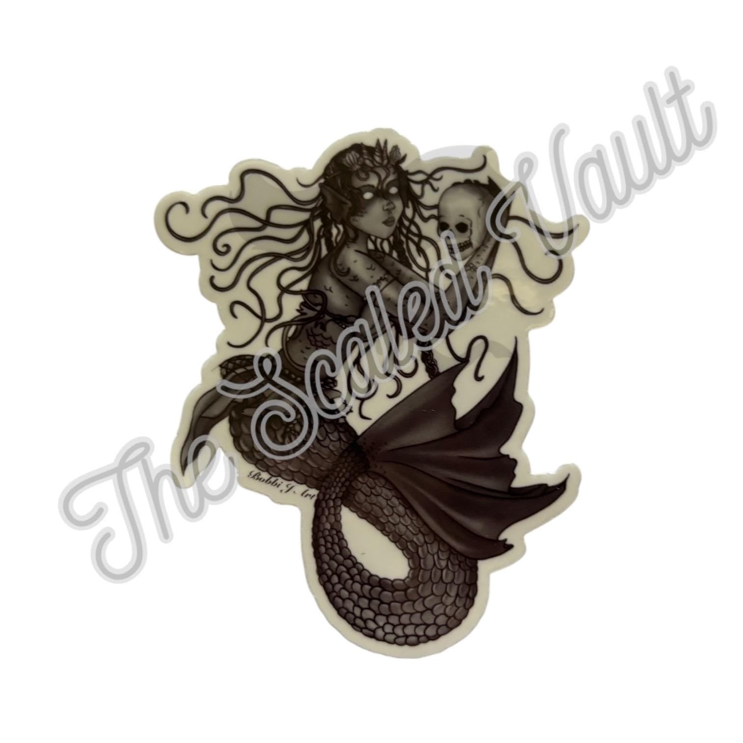 Gothic Mermaid Sticker 3”, laminated transparent
