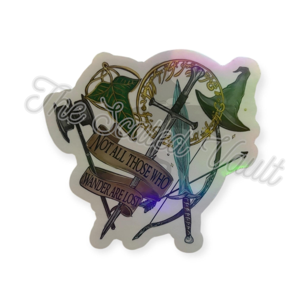 LOTR wanderer Sticker 3” white holographic