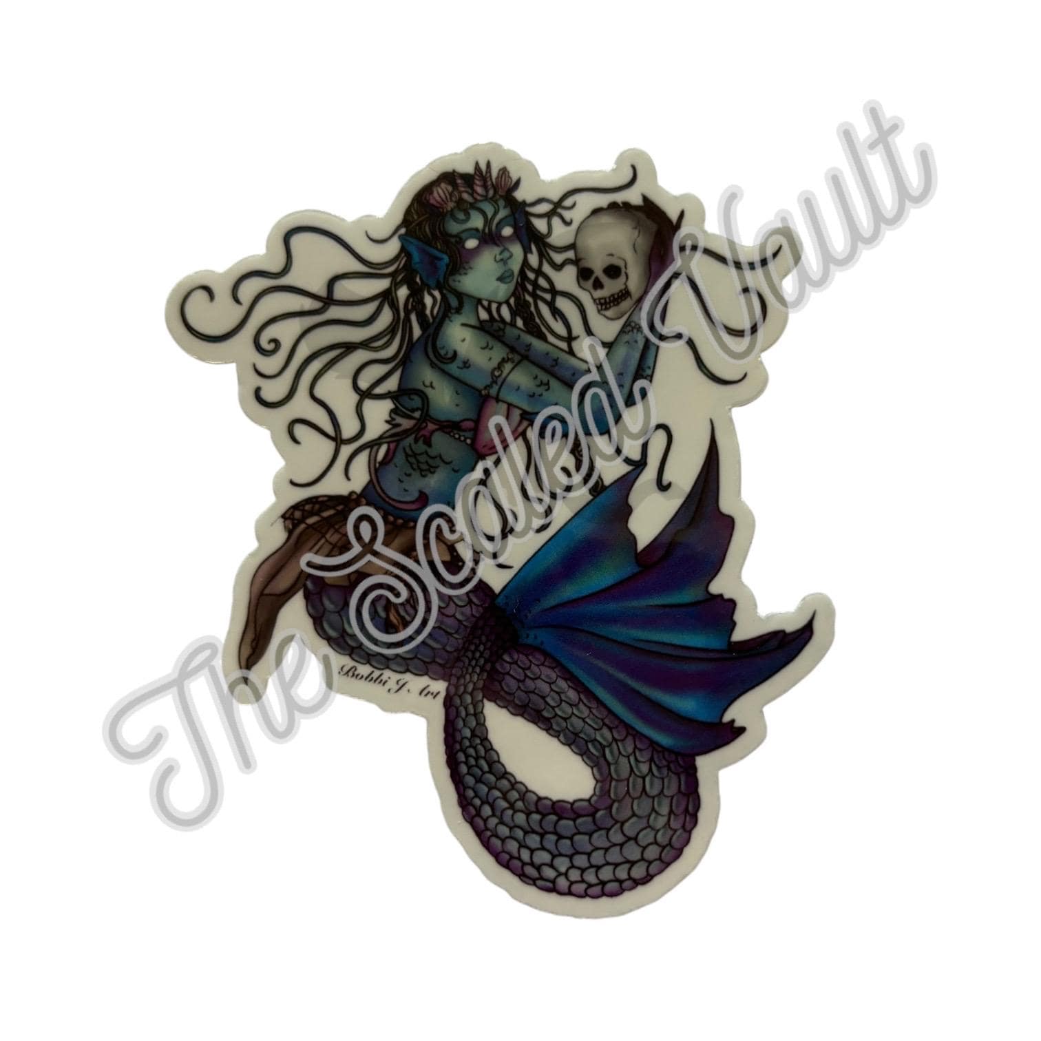 Gothic Mermaid colorful Sticker 3”, laminated transparent