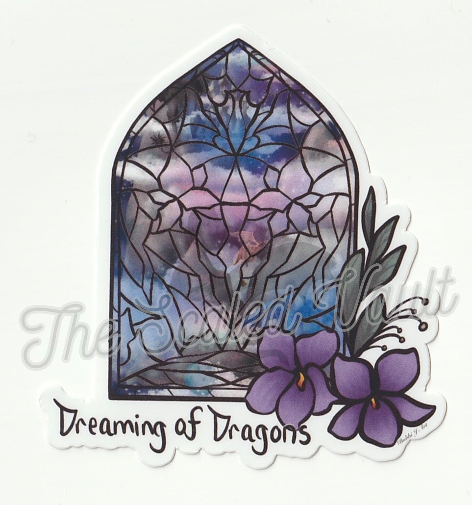 Dreaming of Dragons sticker, laminated transparent 3”