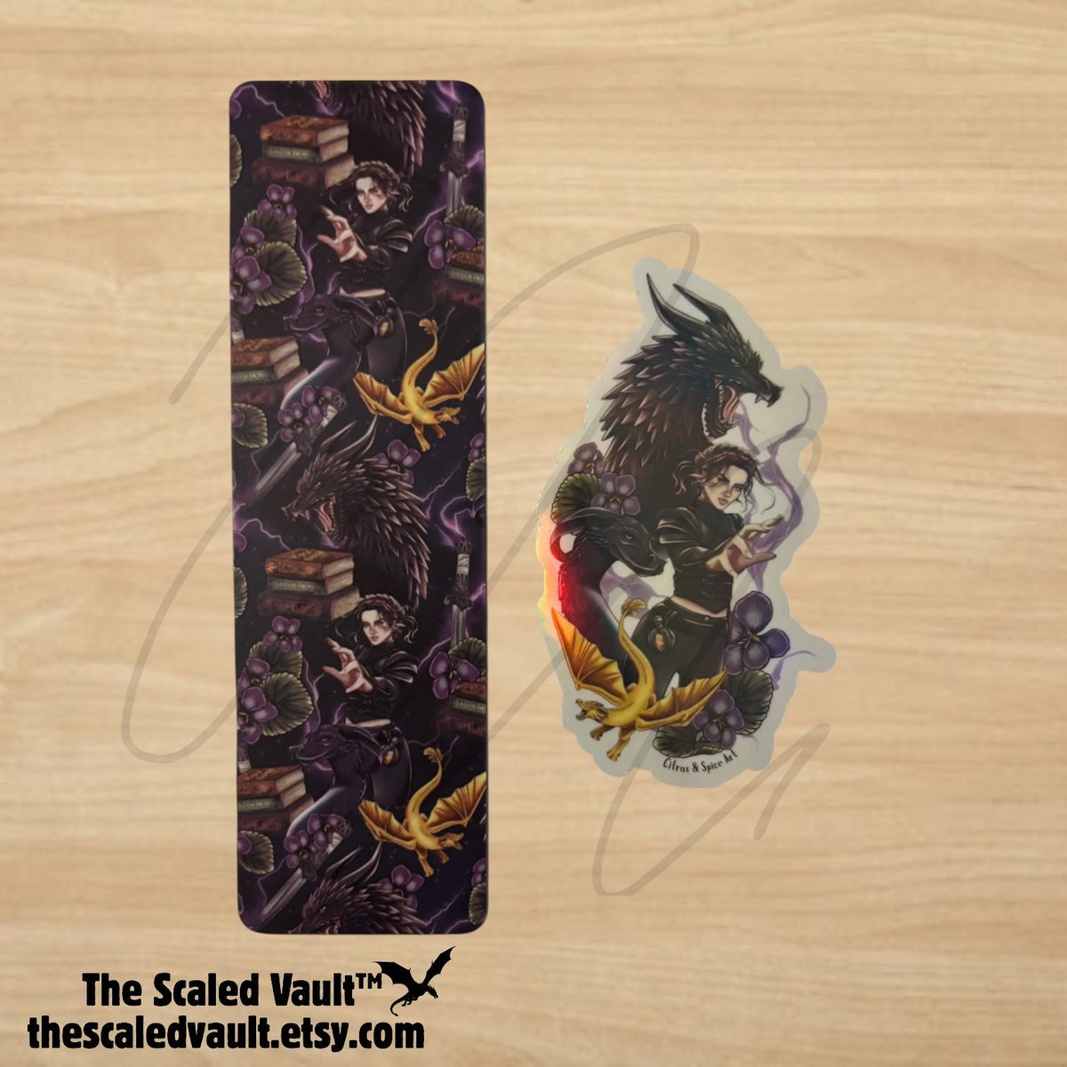 Bookmark + Sticker Bundle Violet and Dragons