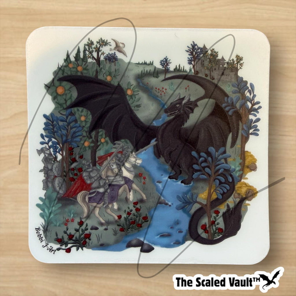 Knight and Dragon sticker transparent- 3”