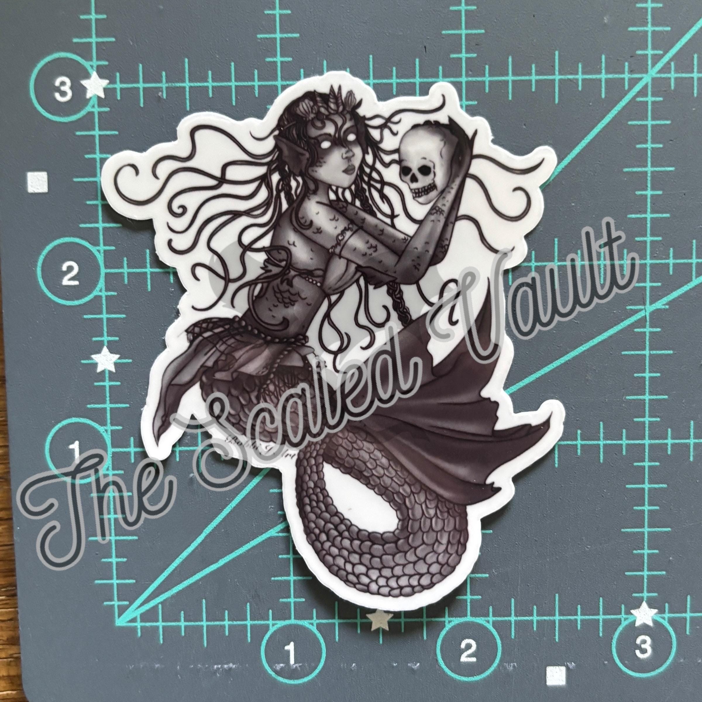 Gothic Mermaid Sticker 3”, laminated transparent